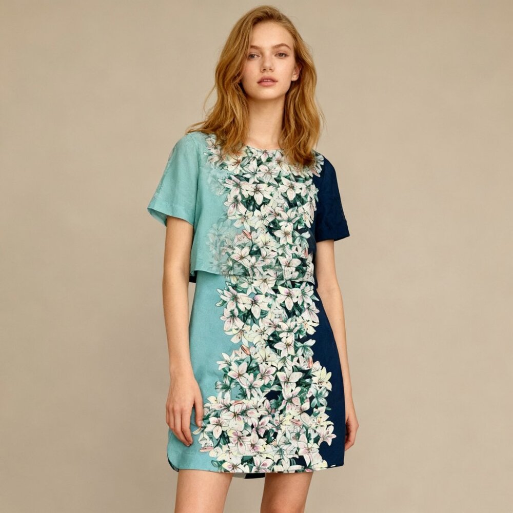 NWOT BCBGMAXAZRIA Kristy Layered Floral Dress Size XS Blue